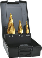 Jeu de forets étagés, goujure hélicoïdale 4 faces, TiN