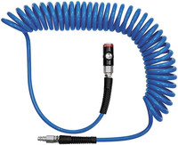 Tuyau flexible spiralé en PU, avec coupleur de sécurité avec bouton-poussoir et connecteur mâle
