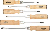 Jeu de tournevis VDE plats/cruciformes PH, avec manche en bois
