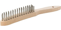 Brosse à main métallique, acier inoxydable V2A, ondulé, manche en bois